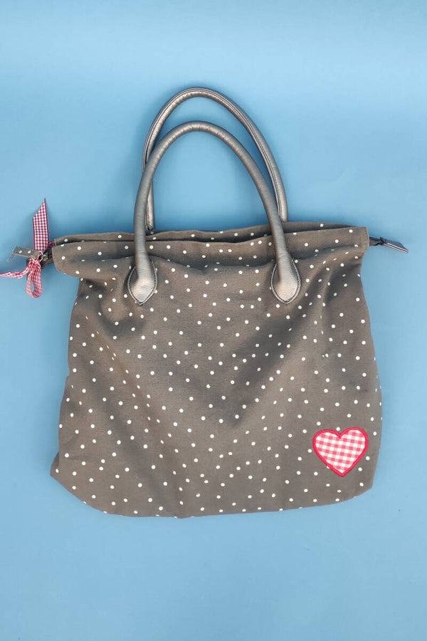 Handtasche grau gepunktet