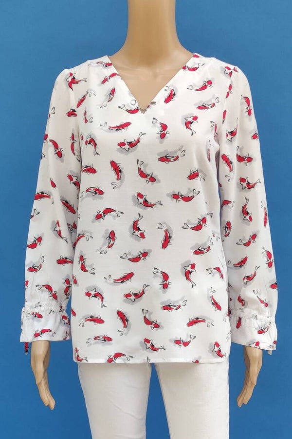 Comma, Bluse langarm weiß/rot Gr. XS  (34)