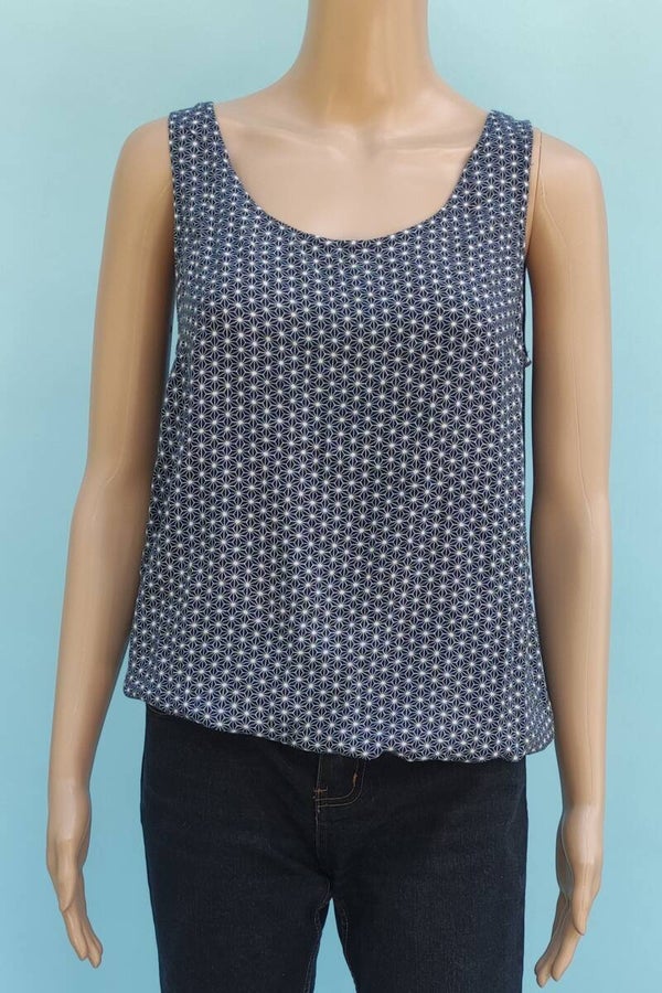 Tom Tailor Bluse ärmellos dunkelblau/weiß Gr. S (36)