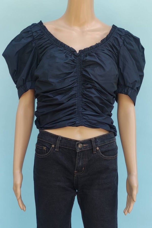 Zara bauchfreie Bluse kurzarm dunkelblau Gr. L (40)