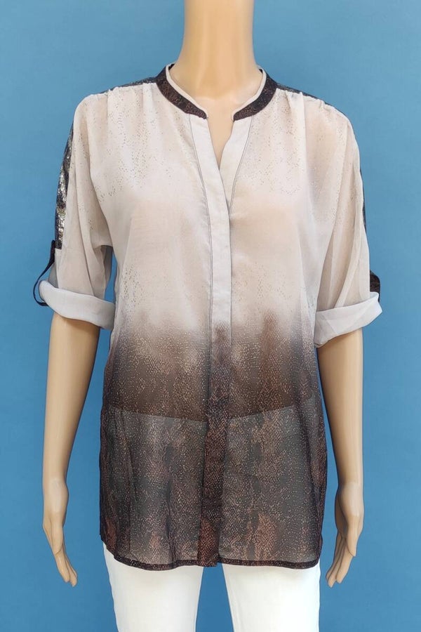 Biba Bluse 3/4 Arm beige/braun Gr. S (36)