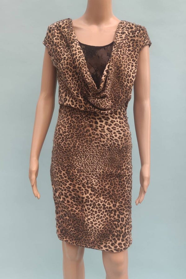 Rinascimento Strickkleid braun/schwarz Leopardenmuster Gr. S (36)