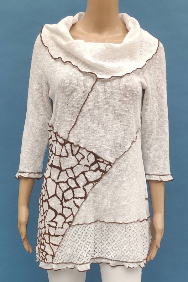 Biba Pullover 3/4 Arm weiß/braun Gr. M  (38)