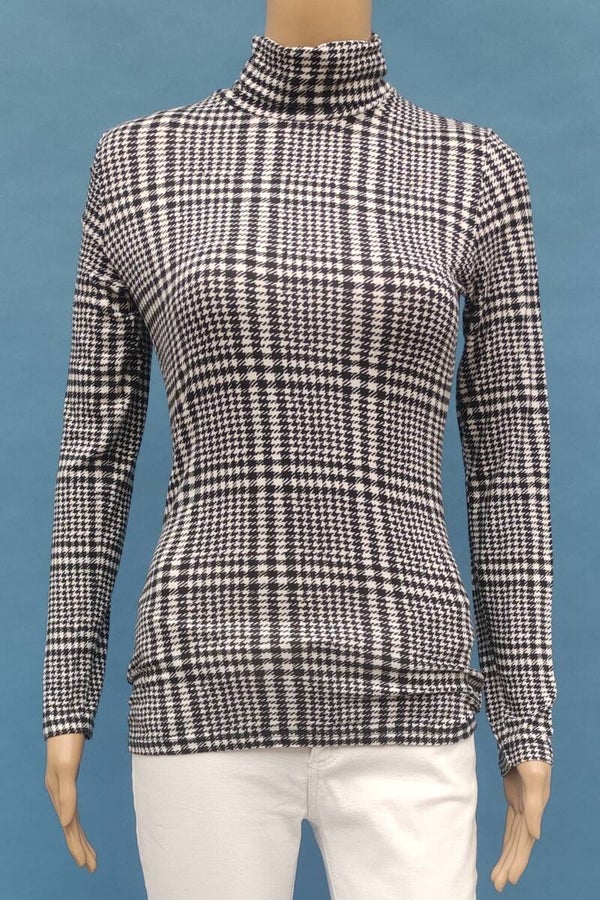 Northland Langarmshirt mit Rollkragen Hahnentrittmuster schwarz/weiß Gr. S (36)