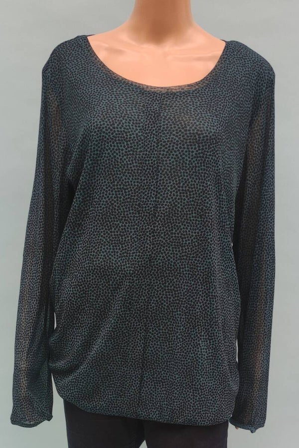 s.Oliver Bluse langarm grün/schwarz gepunktet Gr. 3XL (46)