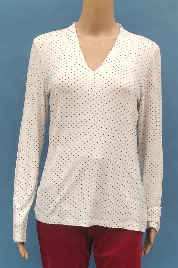 Tom Tailor Langarmshirt weiß blau gepunktet Gr. L (40)