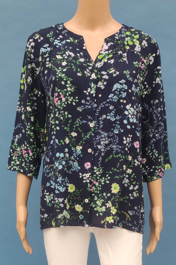 Street One Bluse 3/4 Arm dunkelblau Blumenmuster Gr. M (38)