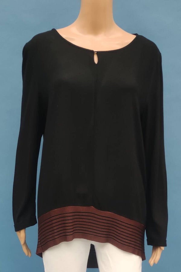 Tom Tailor Bluse langarm schwarz/braun Gr. XL (42)