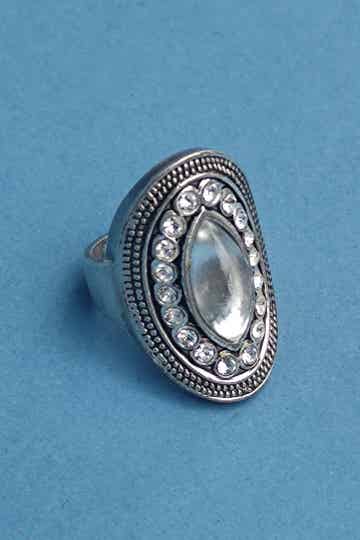 Edelstahl Ring oval silber Strasssteine Gr. 54