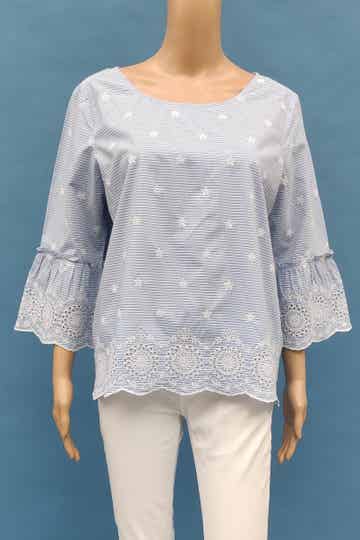 s.Oliver Bluse 3/4 Arm hellblau/weiß gestreift mit Stickerei Gr. M (38)