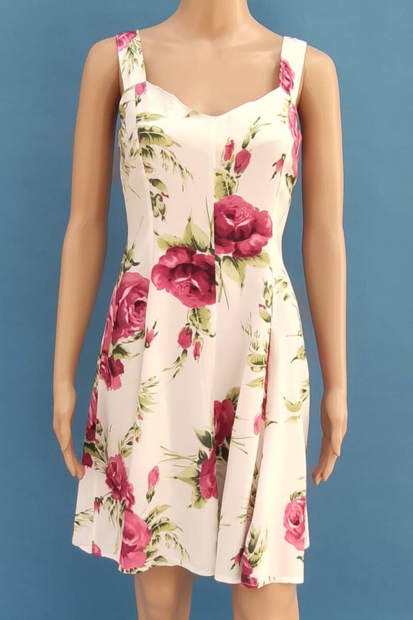 Joachim Bosse Kleid ärmellos A-Linie mit Blumen creme/beere/grün Gr. M (38)