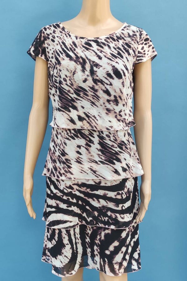 Adagio Blusenkleid kurzarm schwarz/lila/rosa Gr. M (38)