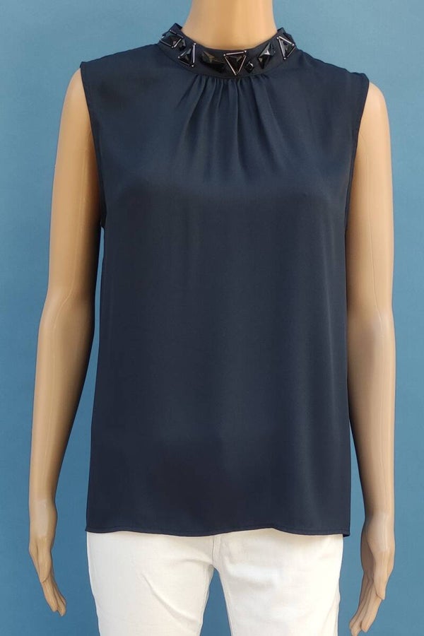 Esprit Bluse ärmellos dunkelblau mit Strasssteine Gr. M (38)