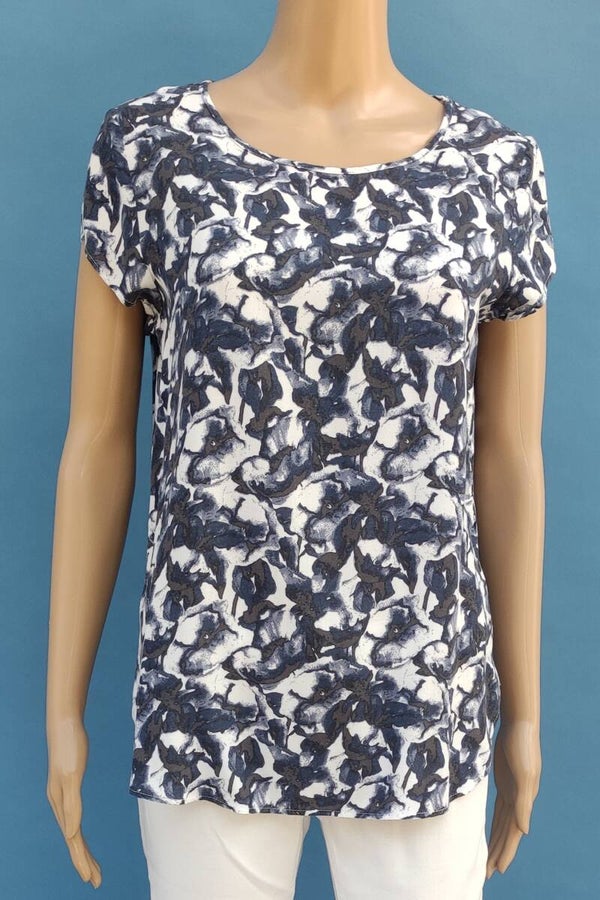 Vero Moda Bluse kurzarm weiß/blau/braun gemustert Gr. S (36)