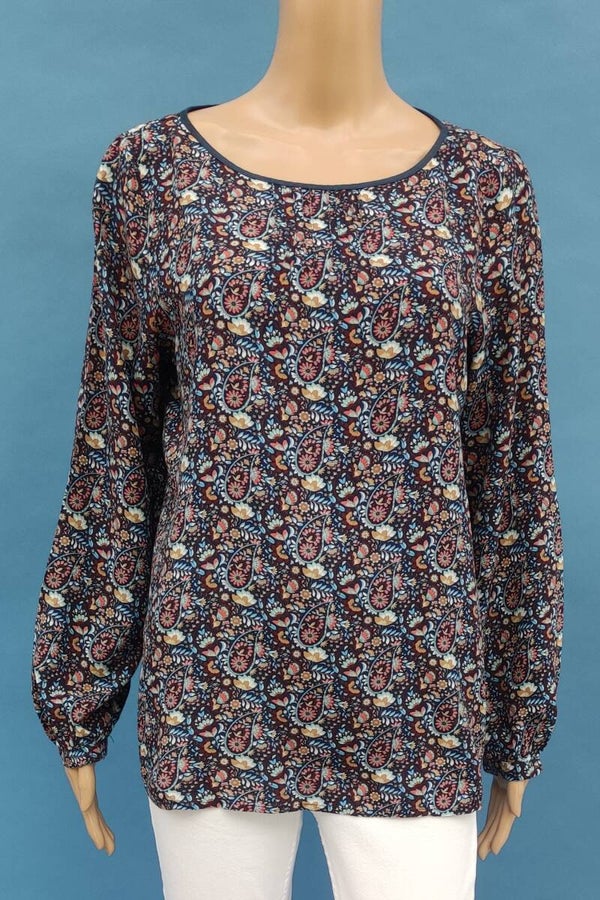 Esprit Langarmbluse blau/bunt mit Blumenmuster Gr. M (38)