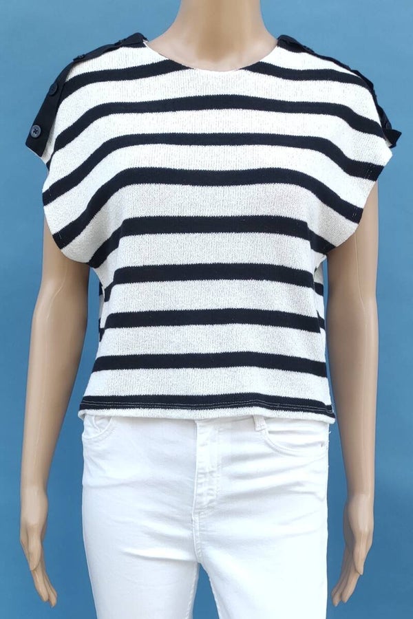 Zara Strickshirt kurzarm schwarz/weiß gestreift Gr. S (36)