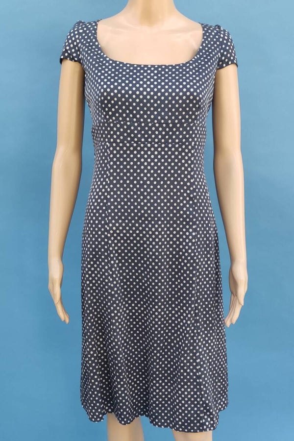 Vogue Seidenkleid kurzarm blau/weiß gepunktet Gr. L (40)