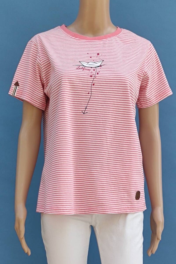 Leitfeuer T-Shirt aprikose/weiß gestreift Gr. M (38)