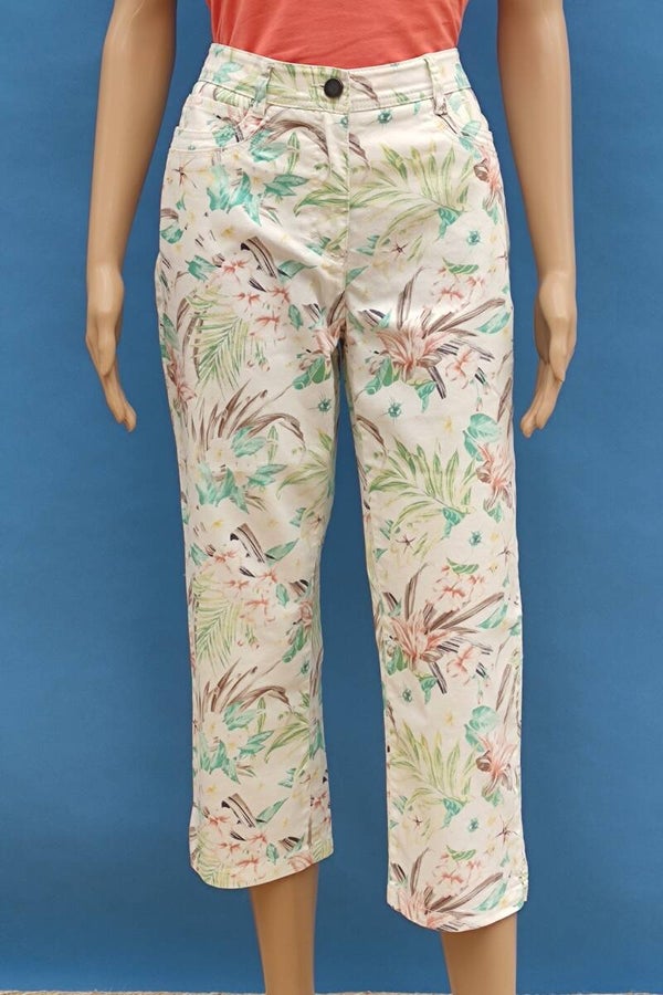 Bexleys Cropped Jeanshose weiß/bunt mit Blumen Gr. M (38)