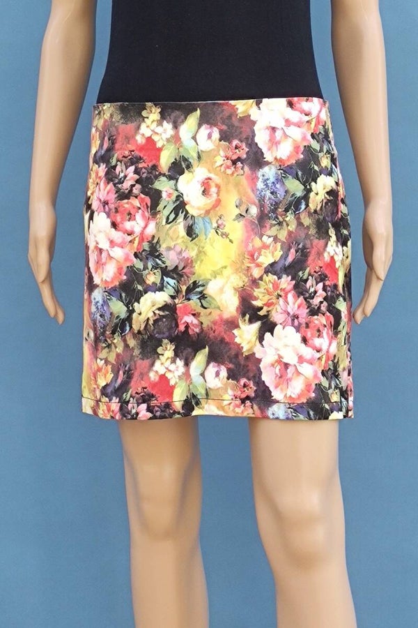 Satin Minirock bunt mit Blumen Gr. S (36)