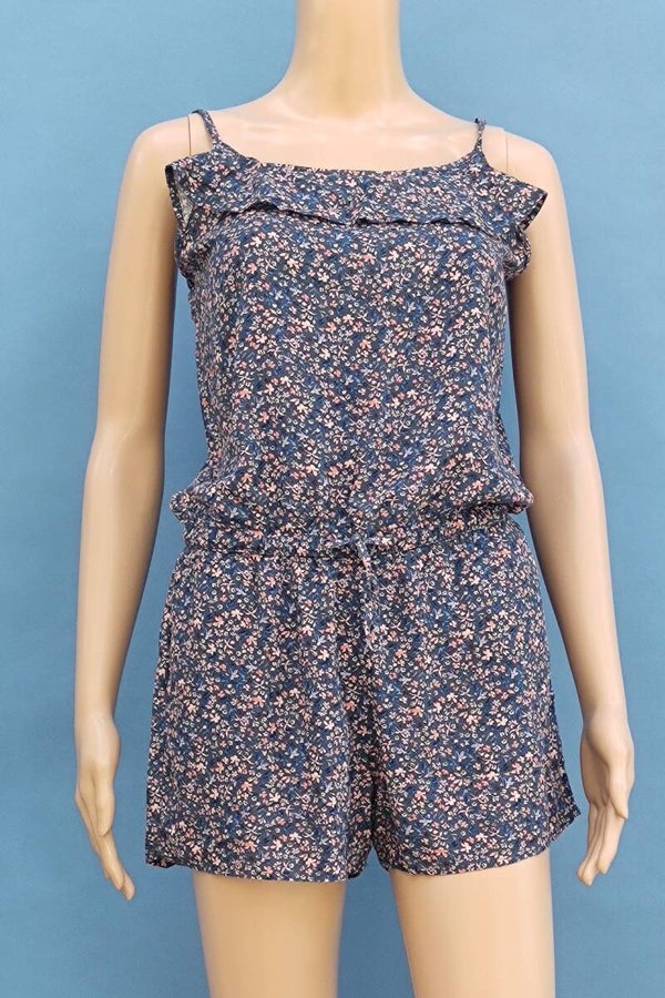 H&M Jumpsuit kurz blau/bunt mit Blümchen Gr. XS (34)