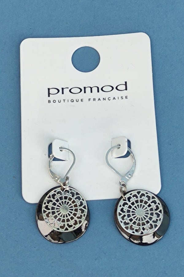 Promod Ohrringe rund schwarz/silber NEU