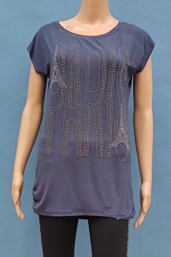 T-Shirt dunkelblau mit Nieten Paris Gr. M (38)