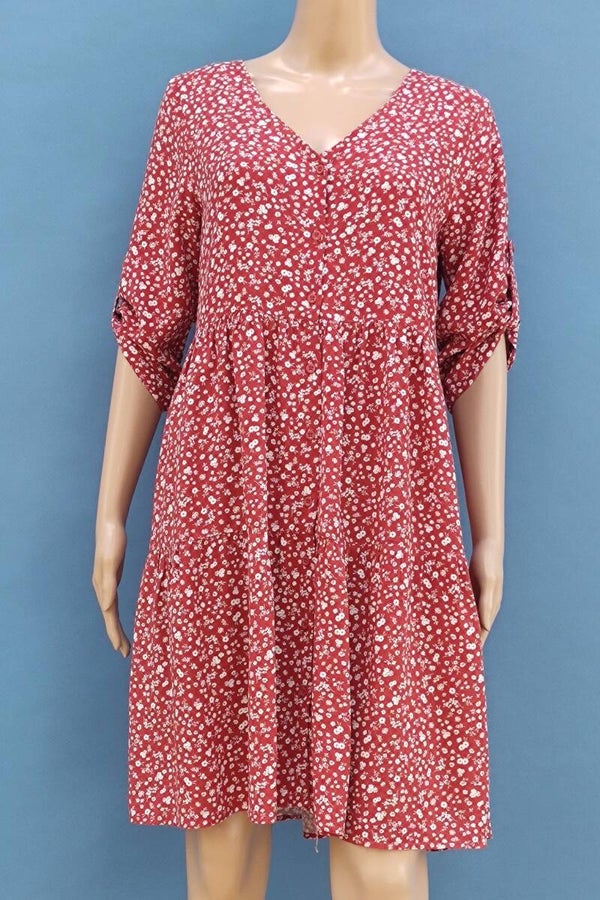 Blusenkleid 1/4 Arm braun/weiß Gr. M (38)