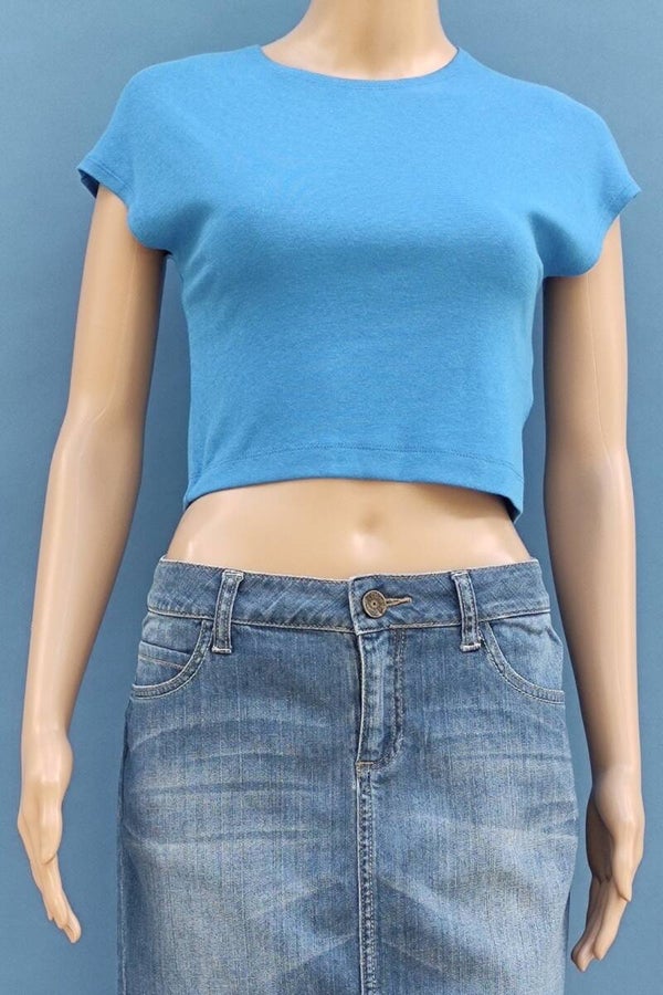 Zara Shirt kurzarm bauchfrei blau Gr. M (38) NEU