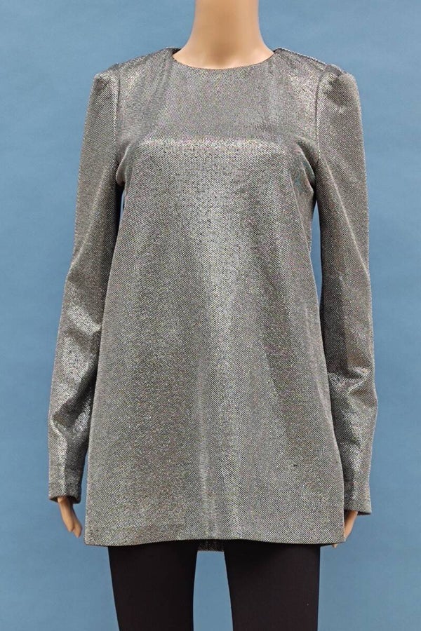 H&M Glitzer Minikleid langarm silber Gr. M (38)
