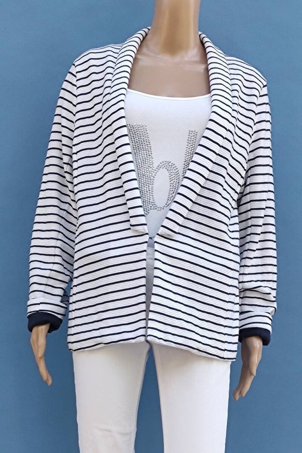 Soyaconcept Strickjacke weiß/blau gestreift Gr. XXL (44)