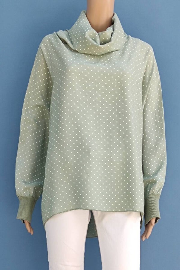 Made in Italy Bluse mit Rollkragen grün weiß gepunktet Gr. 3XL (46)