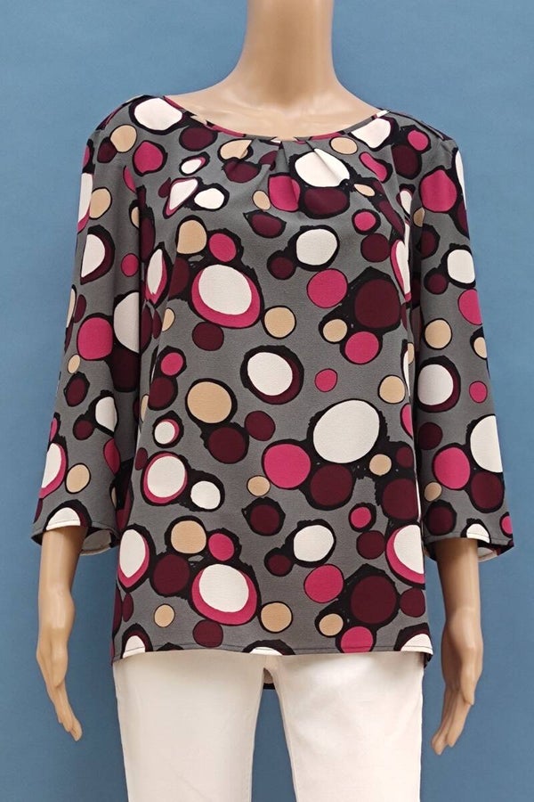 s.Oliver Bluse 3/4 Arm grau/bunt mit Kreise Gr. L (40)