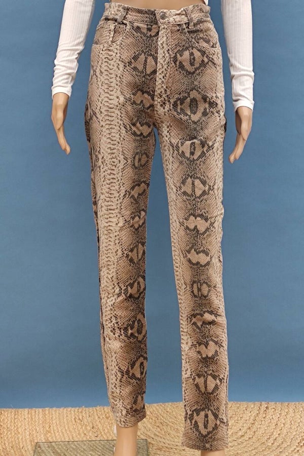 Kejzar´s Cotton Line high waist slim fit Samthose braun mit Schlangenmuster Weite 28 Gr. S (36)