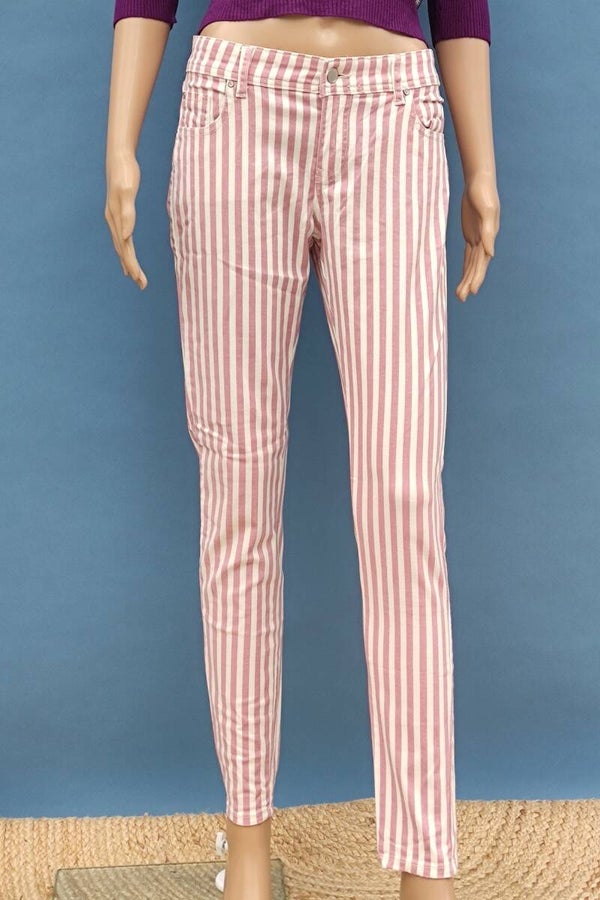 Denim Co. high waist skinny fit Jeanshose rosa/weiß gestreift Gr. S (36)