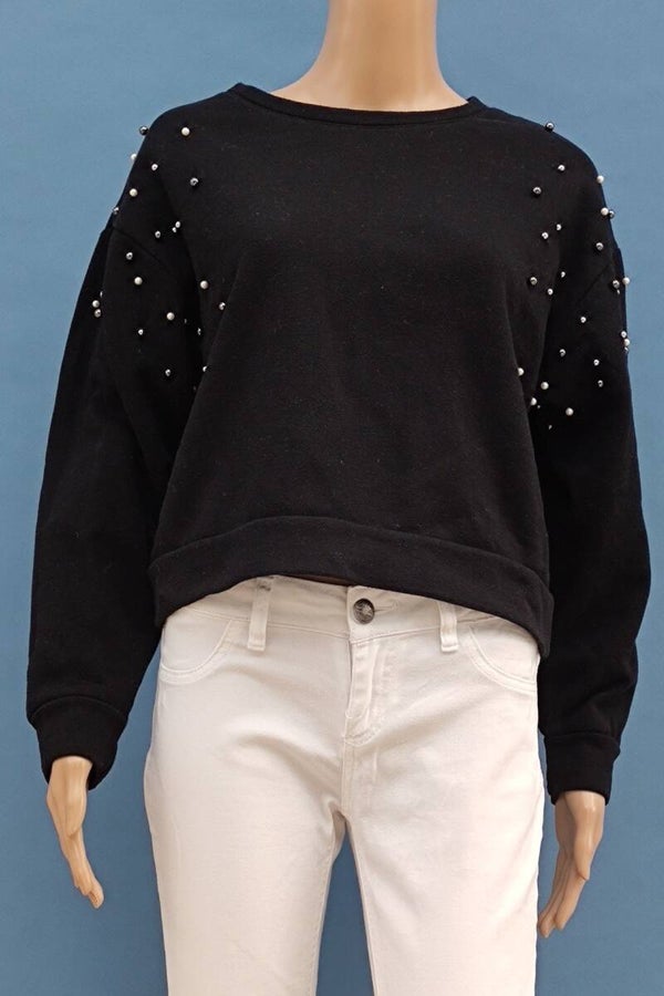Pullover mit Perlen schwarz Gr. S (36)