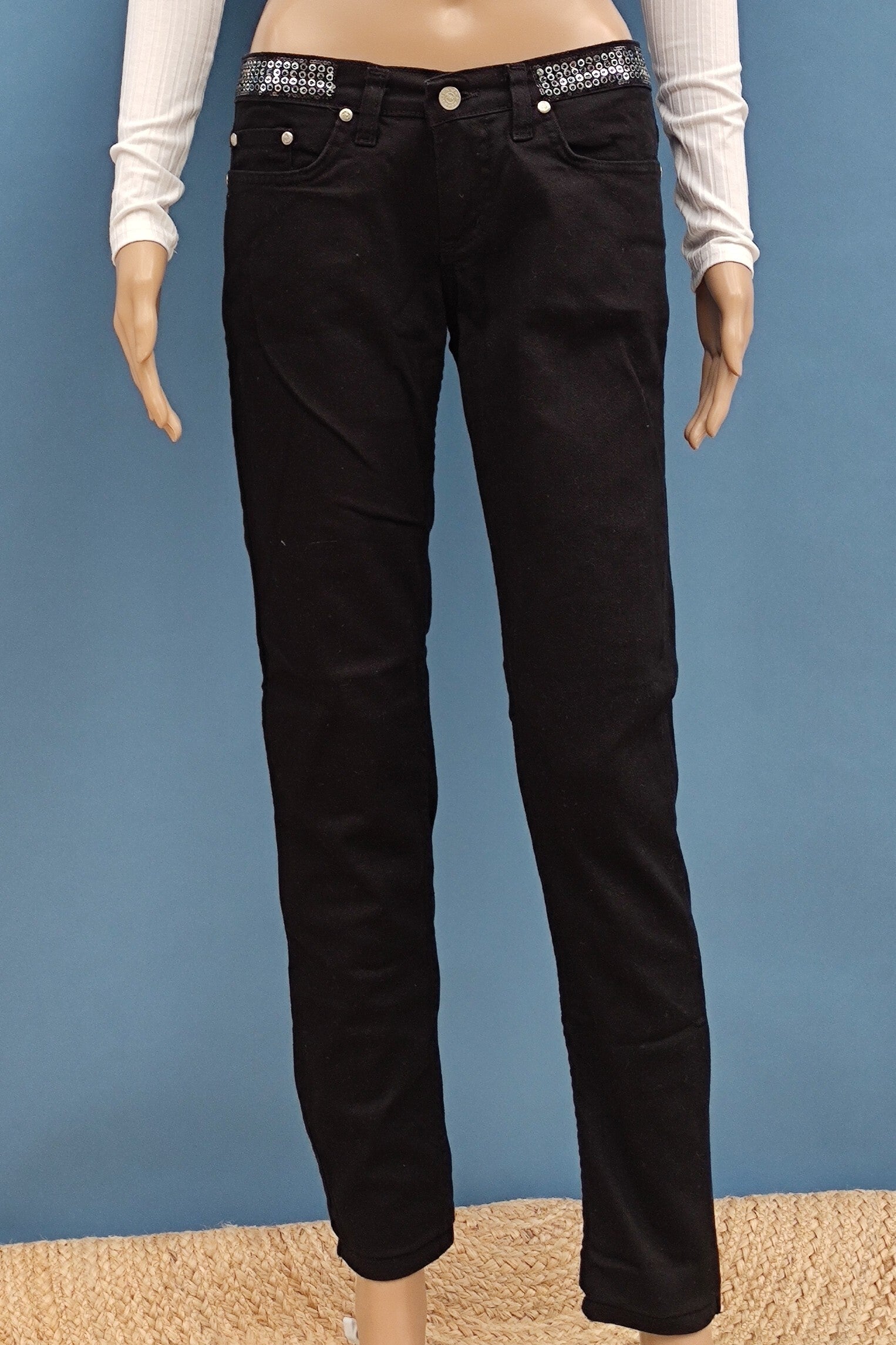 Ittierre slim fit Jeanshose schwarz mit Paillietten Gr. M (38) Weite 29