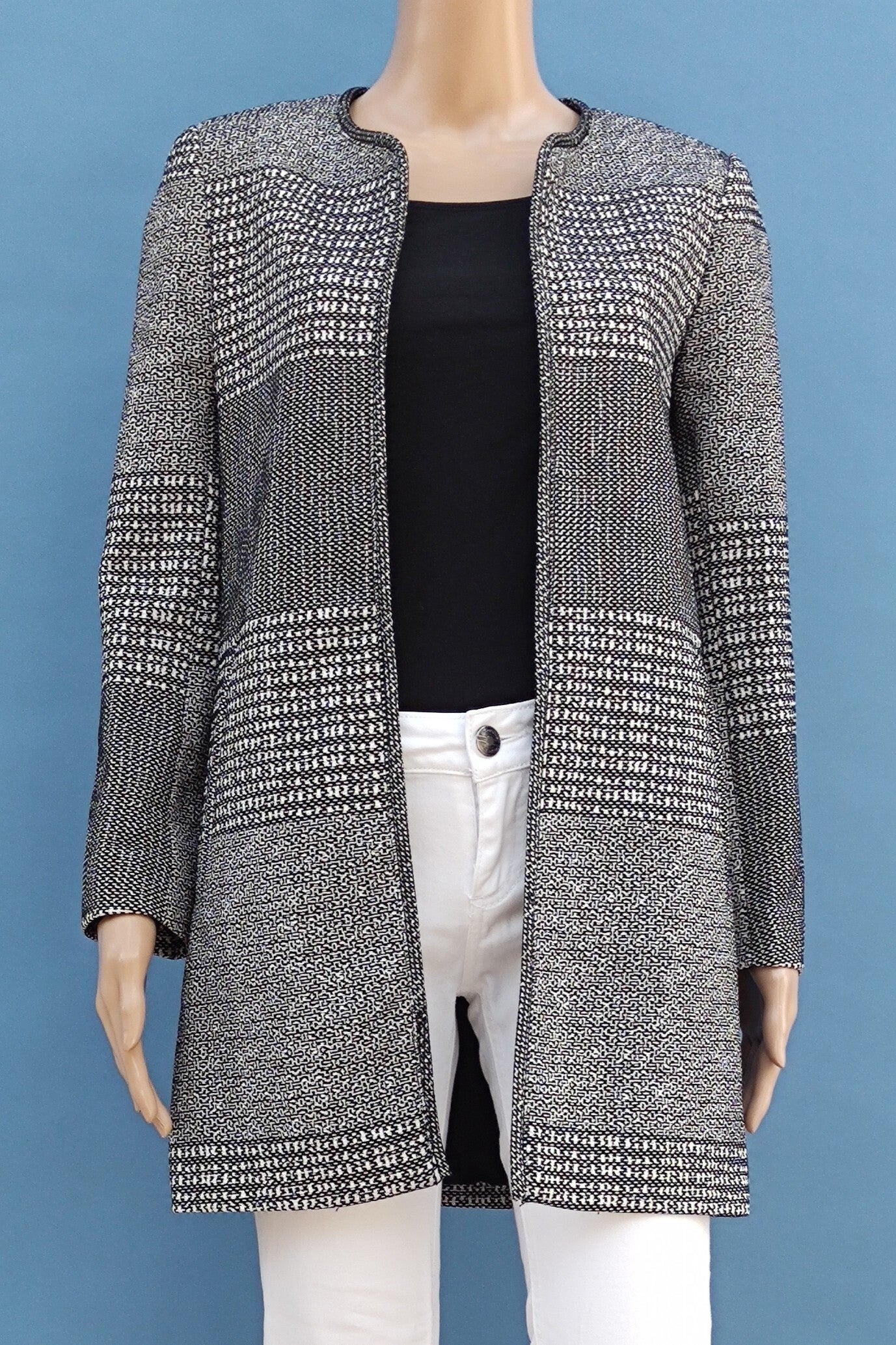 H&M Blazer Strickjacke schwarz/weiß Gr. XS (34)