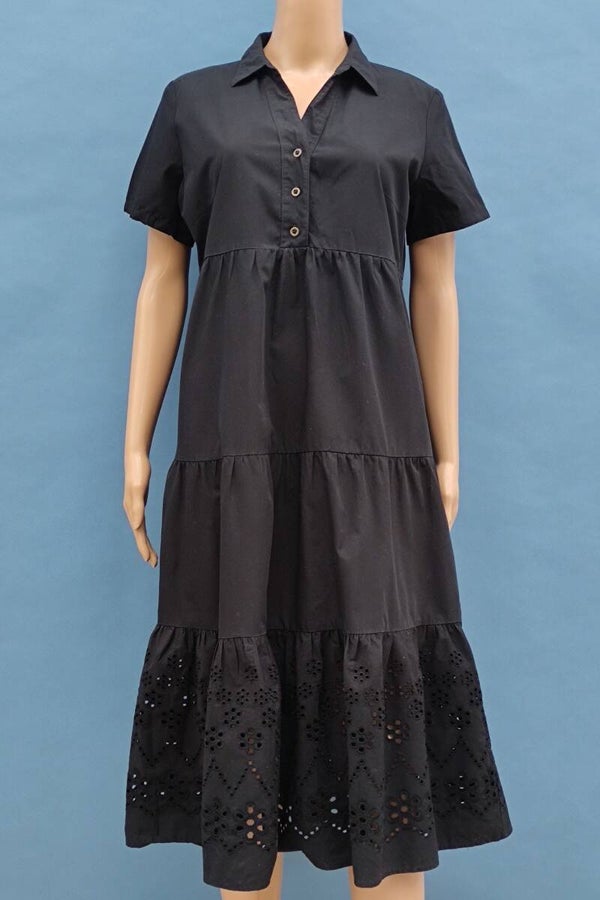 John Baner Maxikleid kurzarm schwarz mit Stickerei Gr. L (40)