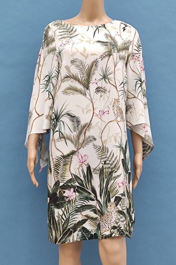 H&M Blusenkleid 3/4 Arm creme mit Blättermotiv Gr. M (38)