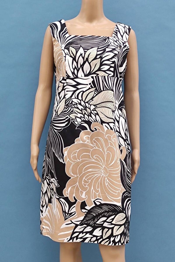 Bonprix Kleid ärmellos schwarz/weiß/beige Gr. L (40)