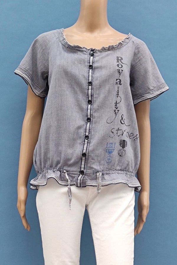 Biba Jeansbluse kurzarm hellblau Gr. S (36)