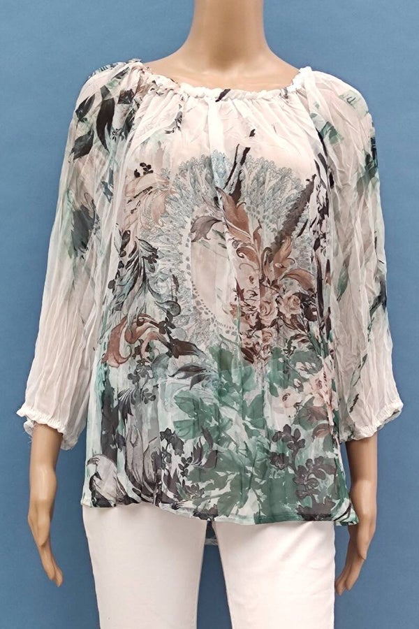 Pink Bluse 3/4 Arm bunt Gr. XXL (44)
