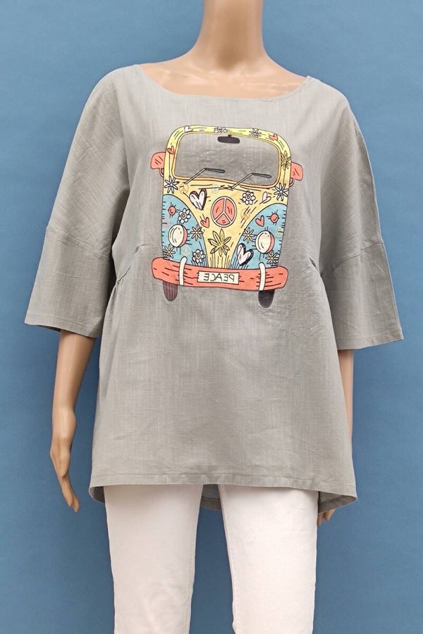Misslook Bluse kurzarm khaki mit Bullibus Gr. 5XL (38)