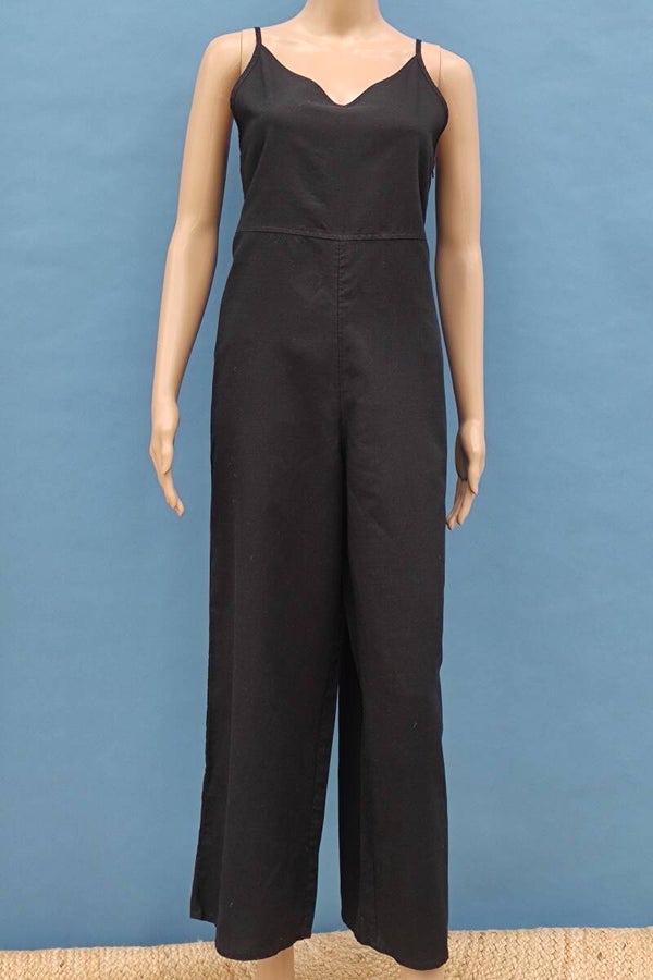 Uniqlo Leinen Jumpsuit ärmellos weites Bein schwarz Gr. M (38)