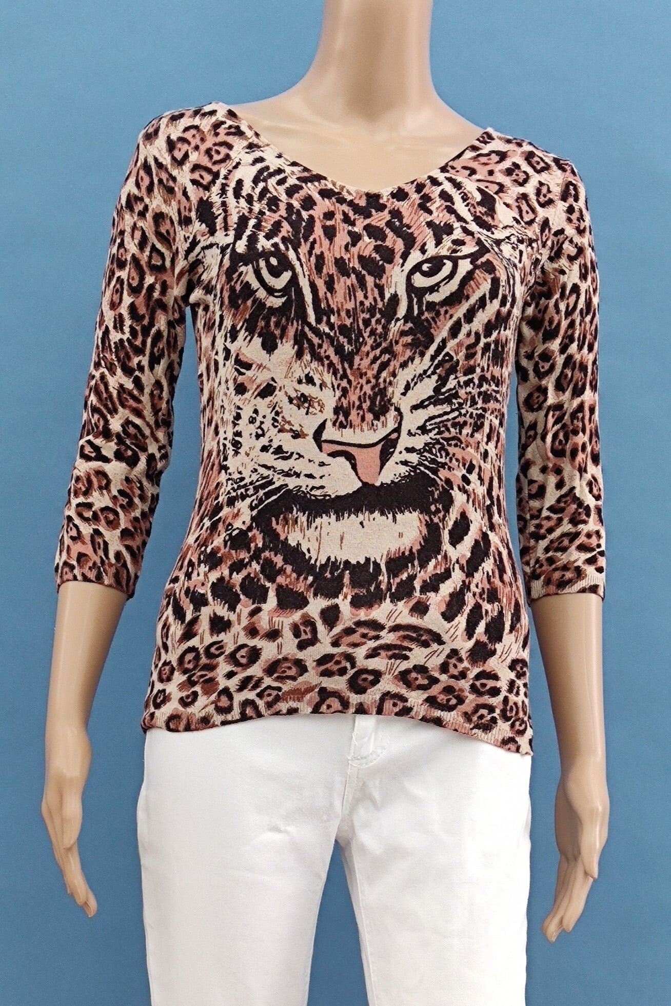 Hennes Pullover 3/4 Arm braun Leopardenmuster Gr. S (36)