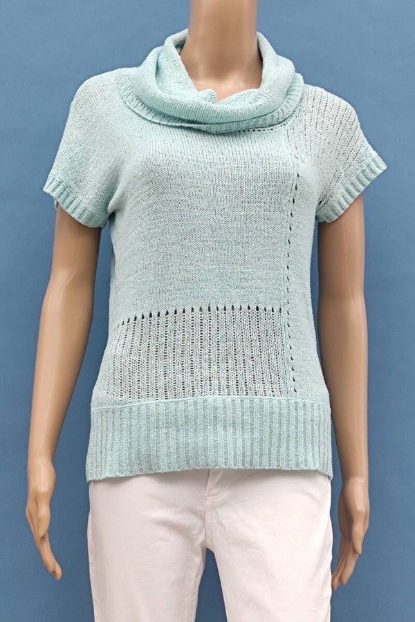 Bonita Strickshirt kurzarm mit Rollkragen hellblau Gr. S (36)