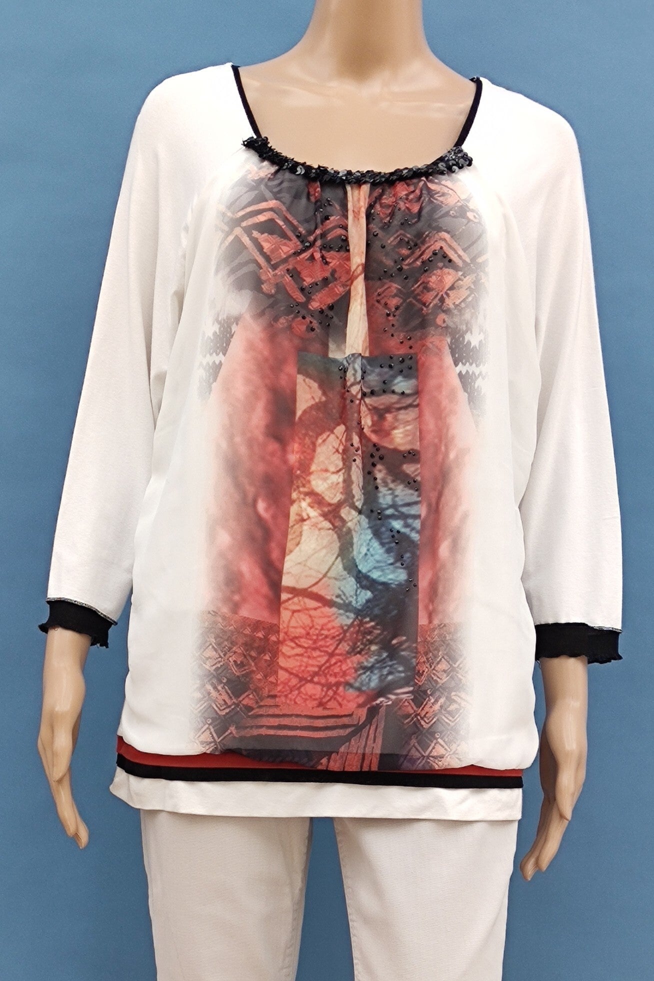 Biba Shirt 3/4 Arm weiß/bunt Gr. S (36)