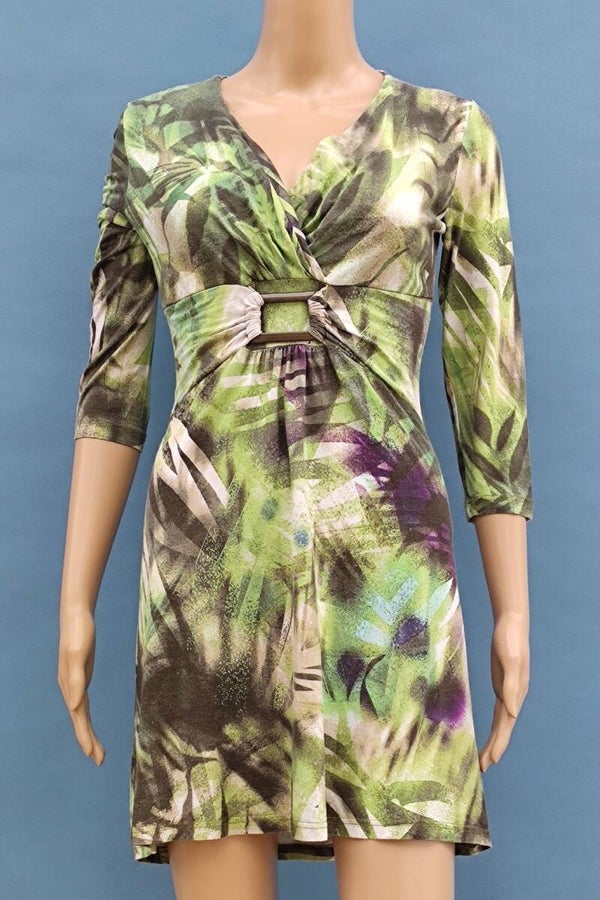 Biba Kleid 3/4 Arm grün/bunt Gr. S (36)