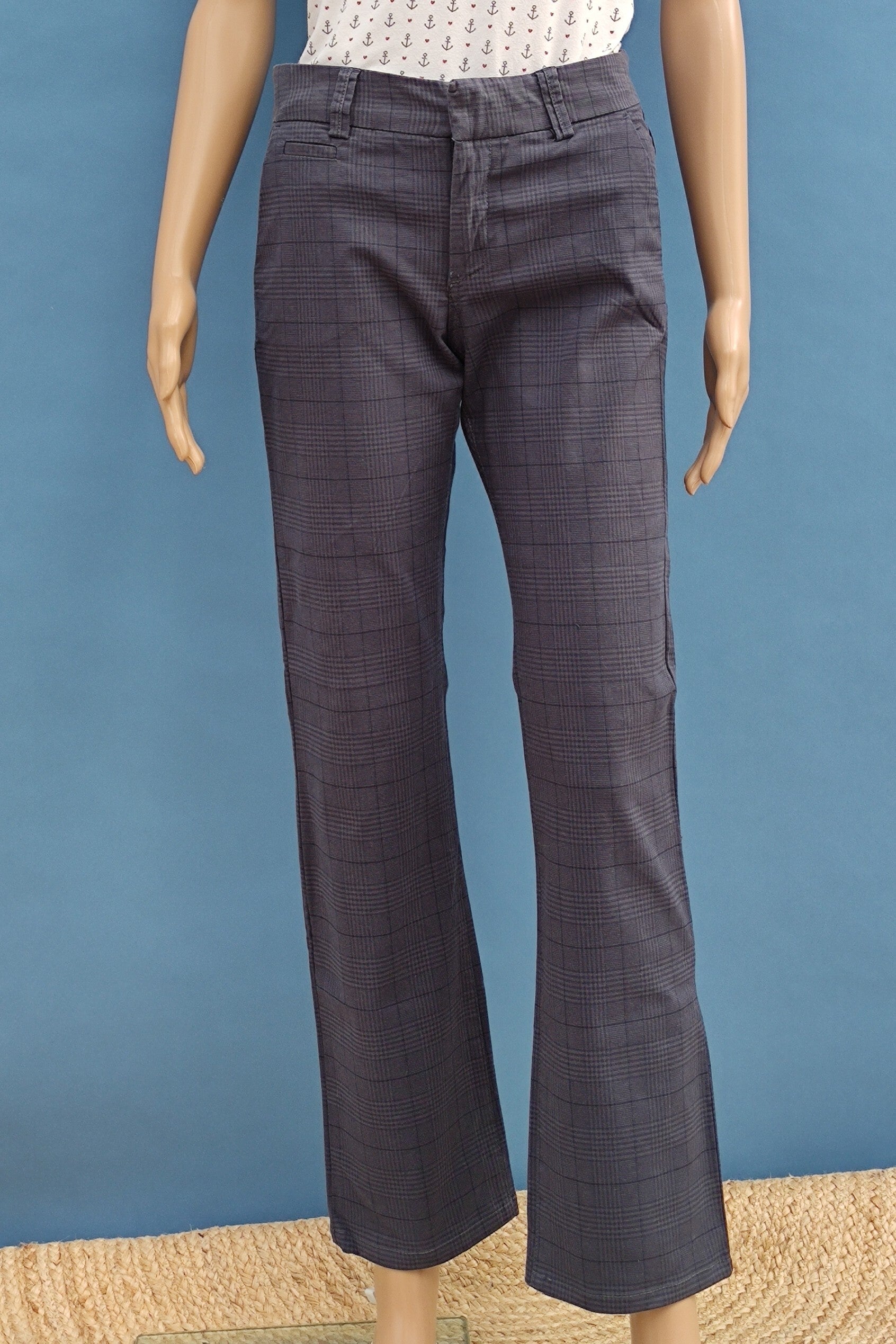 H&M L.O.G.G. Chino Stoffhose lila kariert Gr. XS (34)